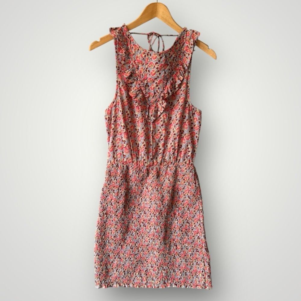 Free People Pink Floral Ruffle Neck Sleeveless Dress - Size XS/S